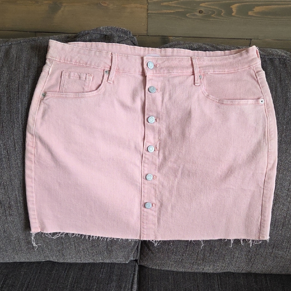 Pink Denim Button-Up Skirt